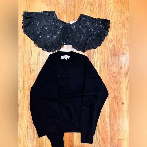 Sea dark navy Crew Neck Sweater with Lace Accents - Picture 5 of 5